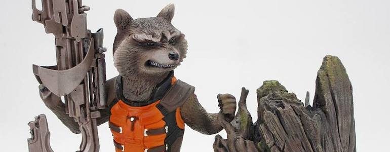 groot and rocket raccoon statue